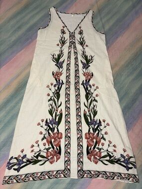 Max Studio V-Neck Linen-Blend Maxi Dress Women's size L